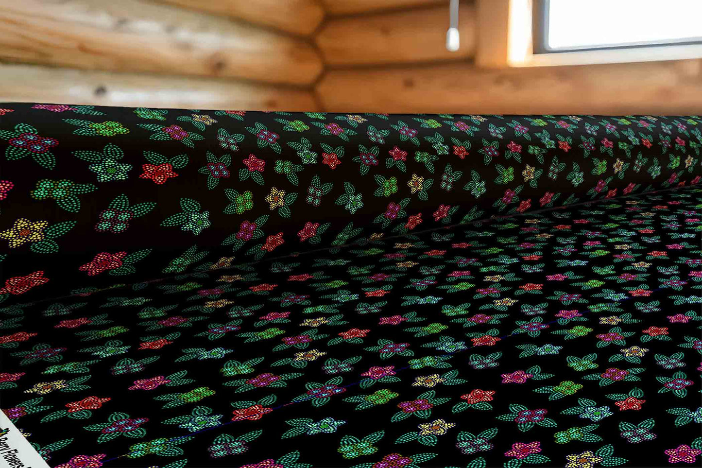 Berry Flowers Black Fabric