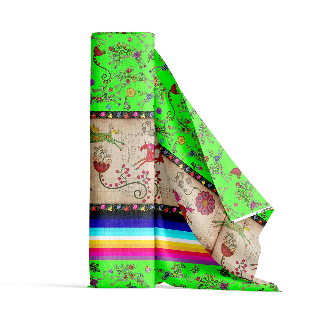 Floral Ledger Horse Neon Green Fabric