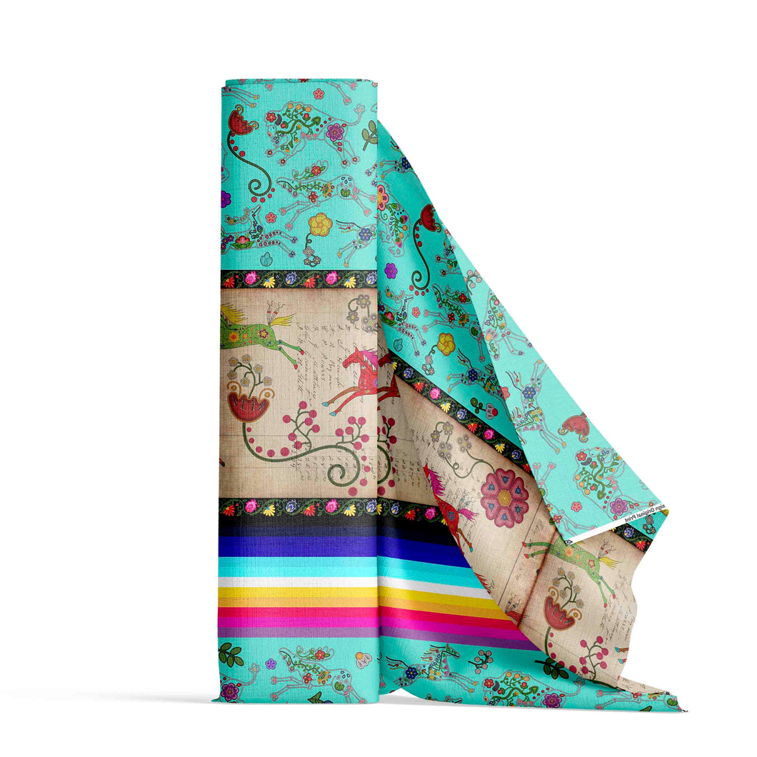 Floral Ledger Horse Turquoise Fabric