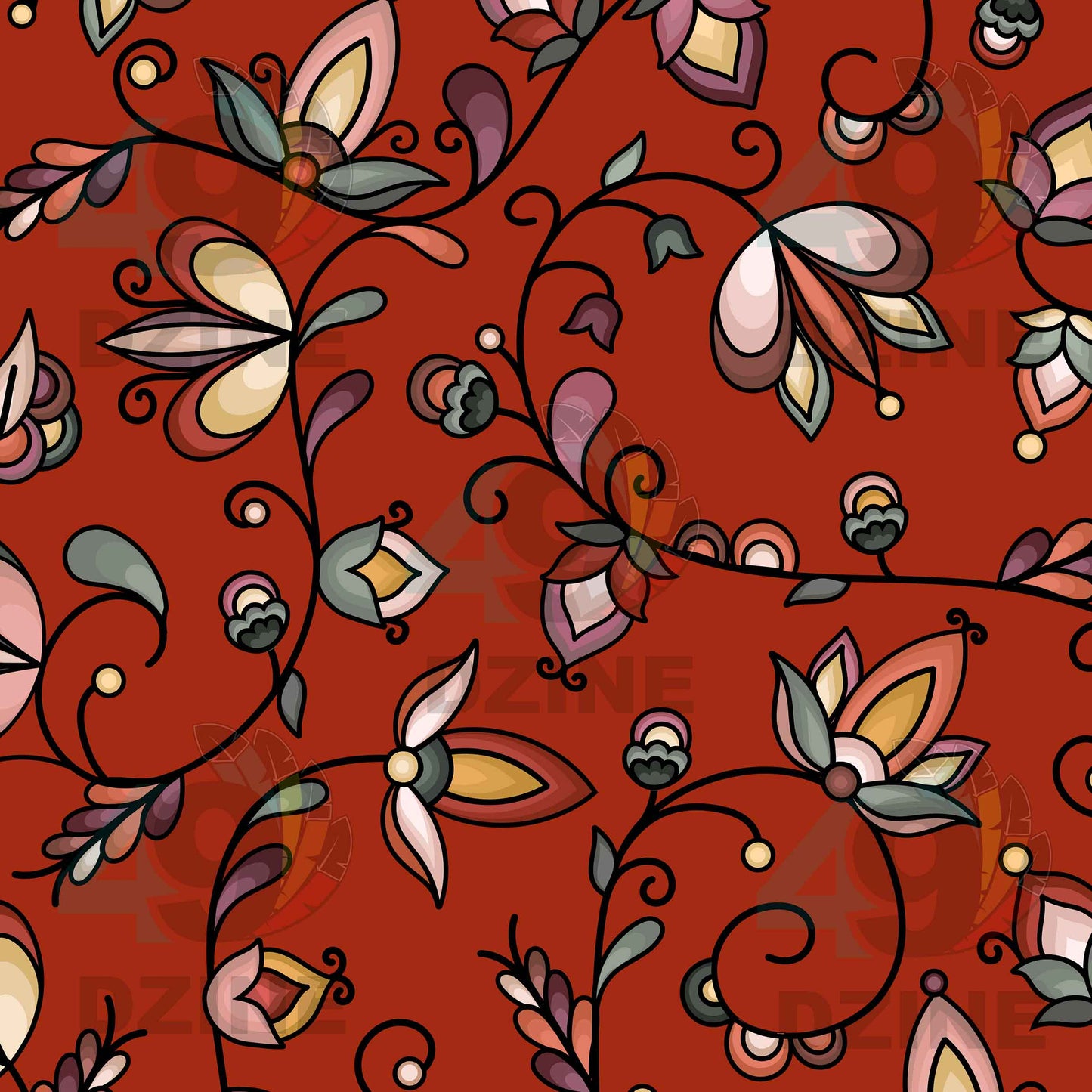 Burnt Sky Petals Red Fabric
