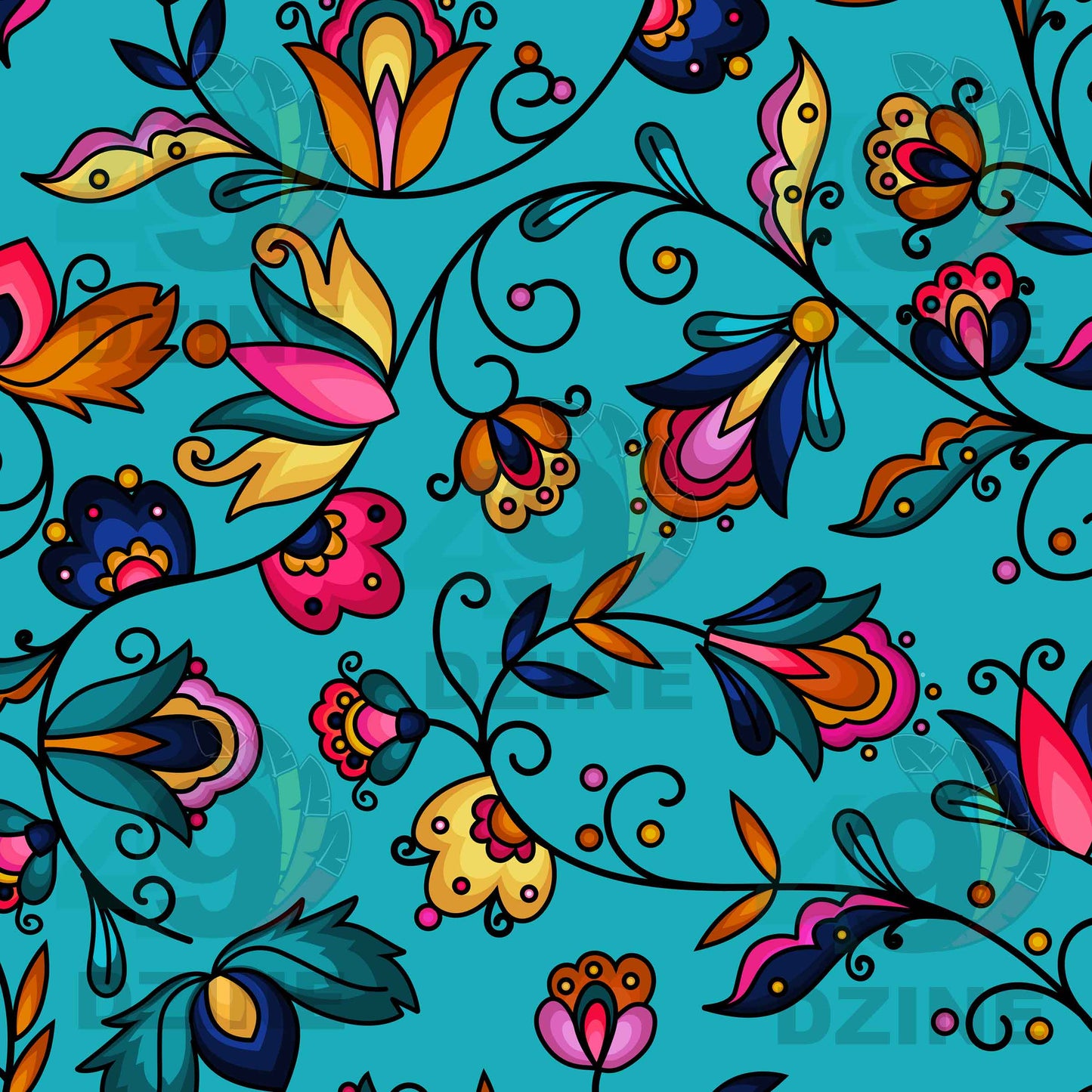 Copper Prairie Petals Turquoise Fabric