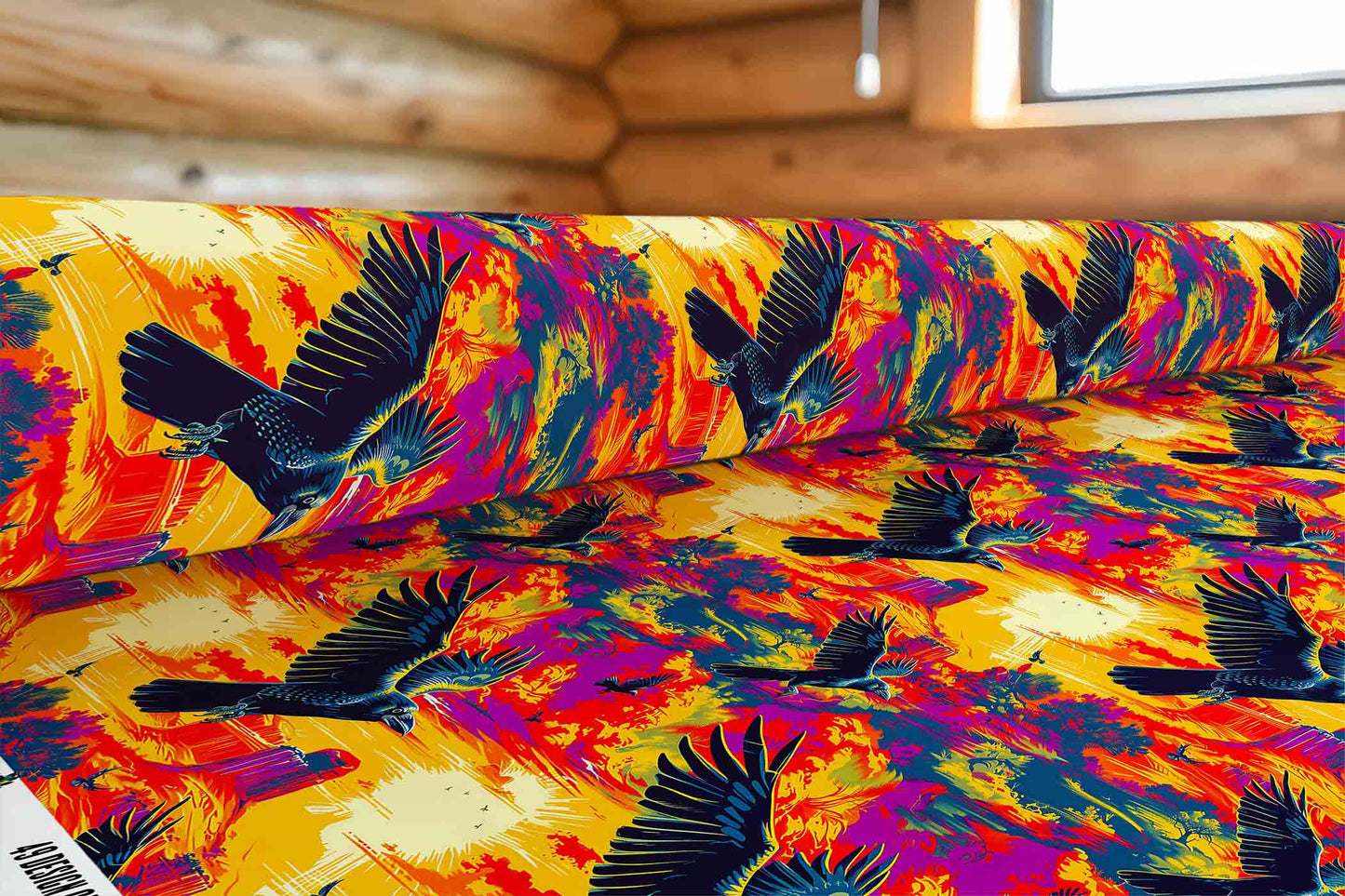 Crow Spreads His Wings Fabric