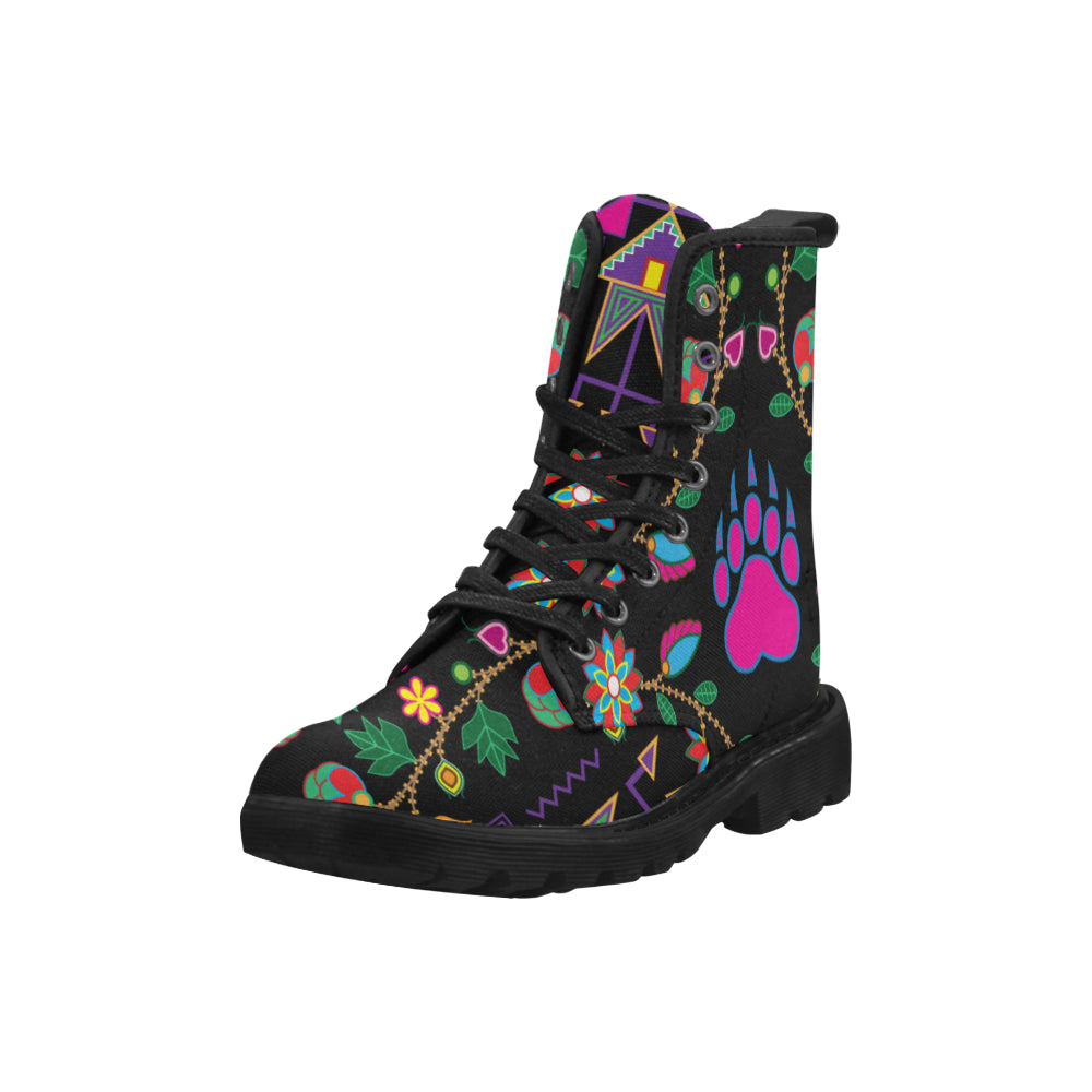 Geometric Floral Fall-Black Boots