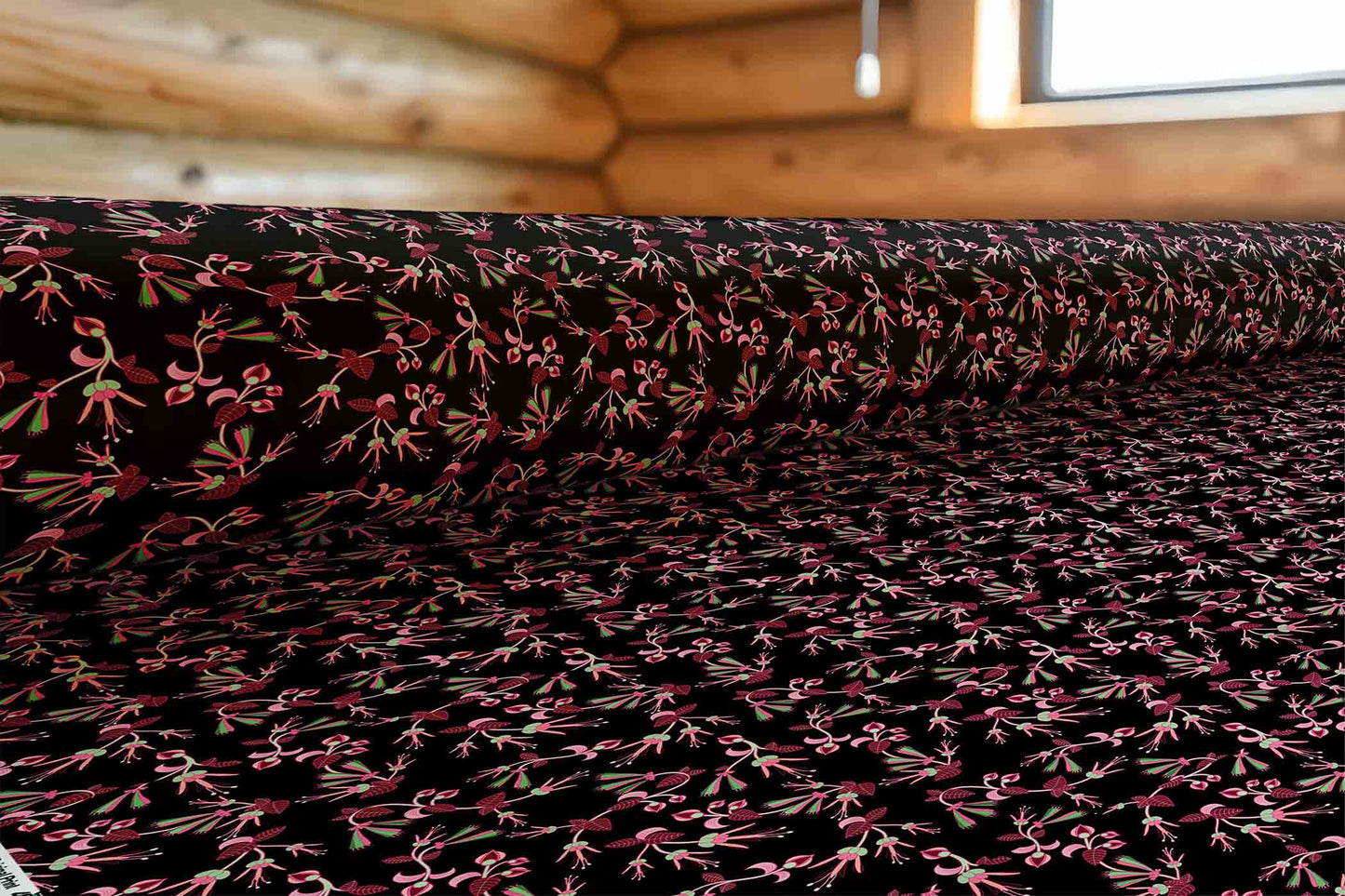 Floral Green Black Fabric