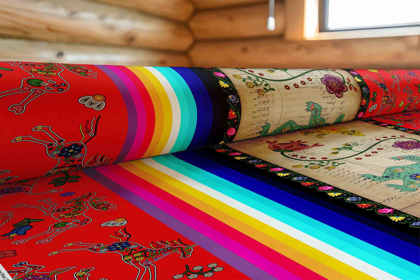 Floral Ledger Bear Red Fabric