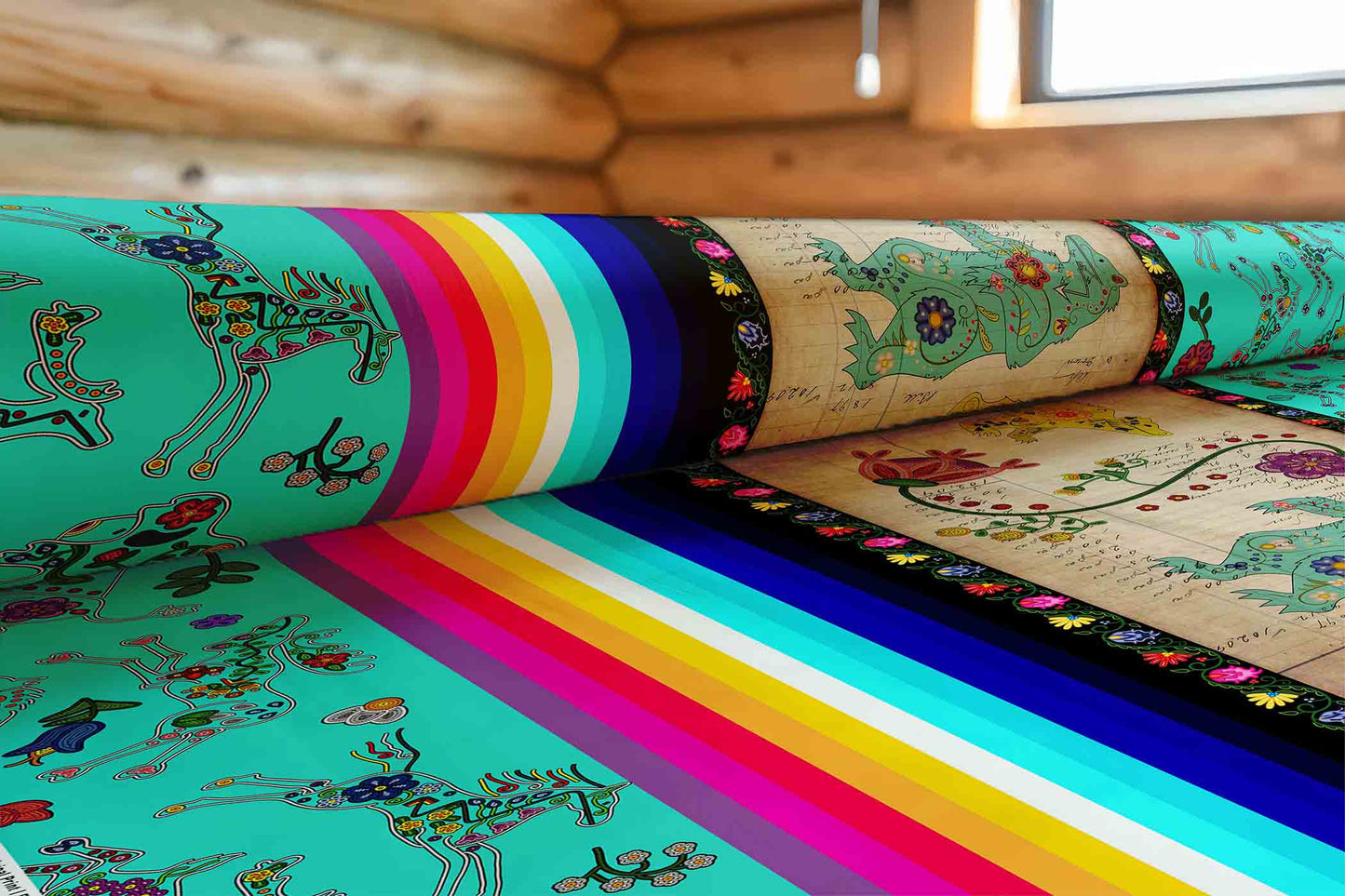 Floral Ledger Bear Turquoise Fabric