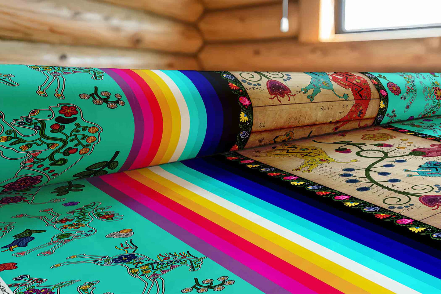 Floral Ledger Bison Turquoise Fabric