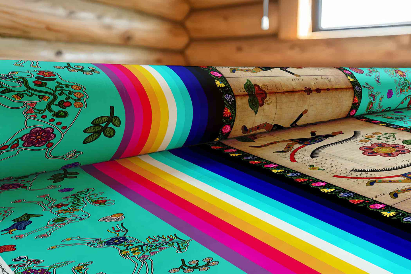 Floral Ledger Chiefs Turquoise Fabric