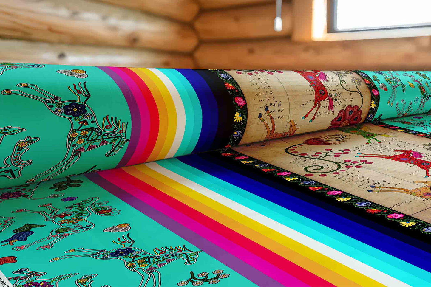 Floral Ledger Horse Turquoise Fabric