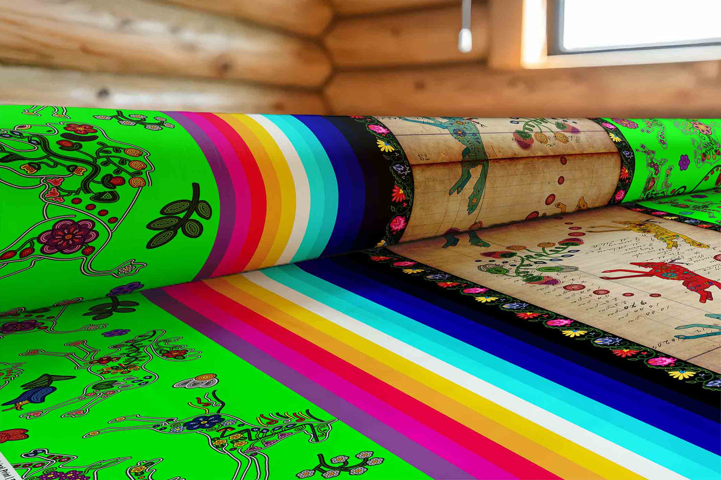 Floral Ledger Wolf Neon Green Fabric
