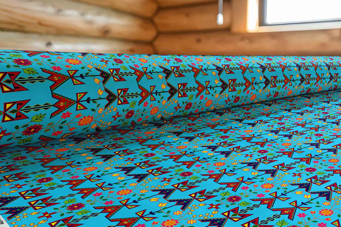 Geometric Floral Spring Sky Blue Fabric