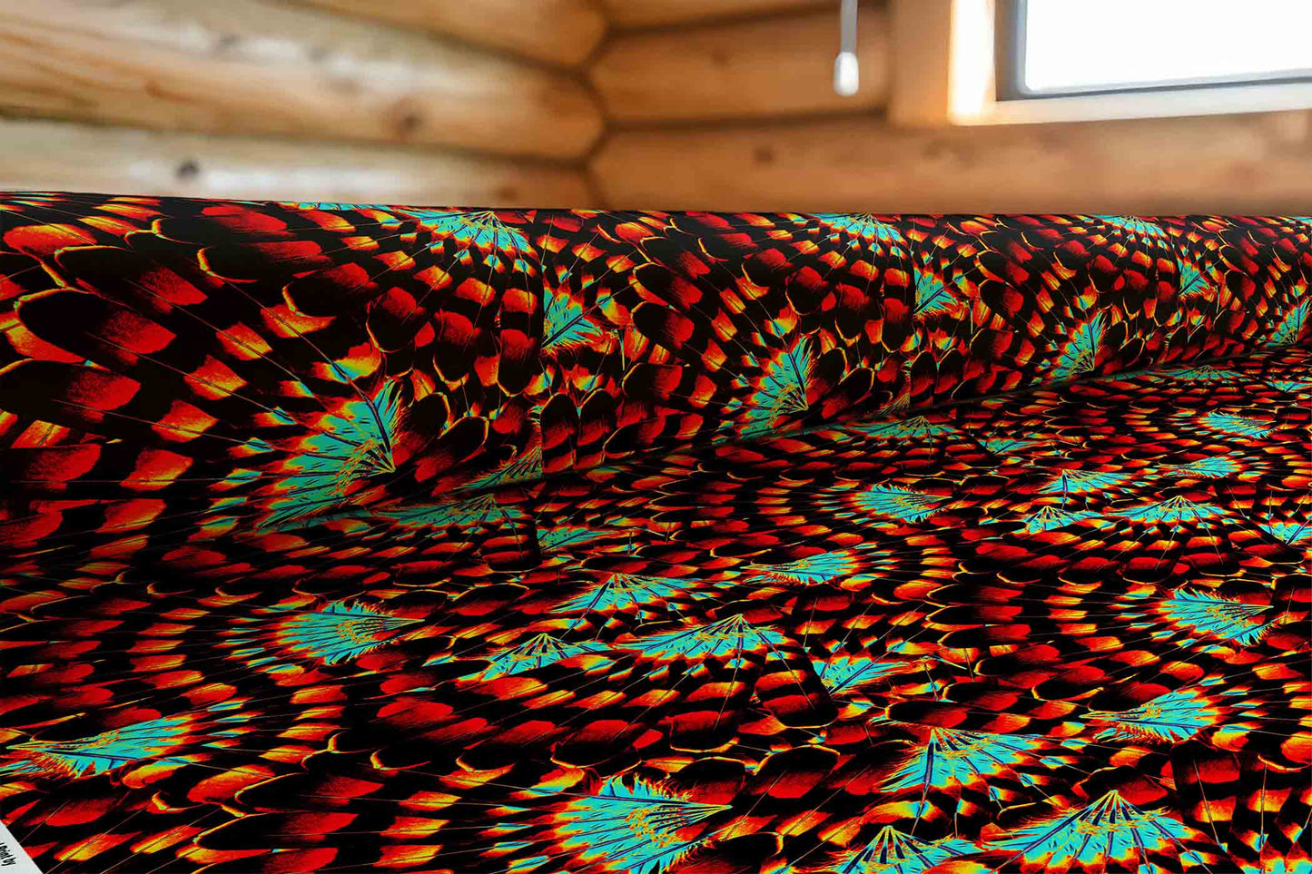 Hawk Feathers Fire and Turquoise Fabric