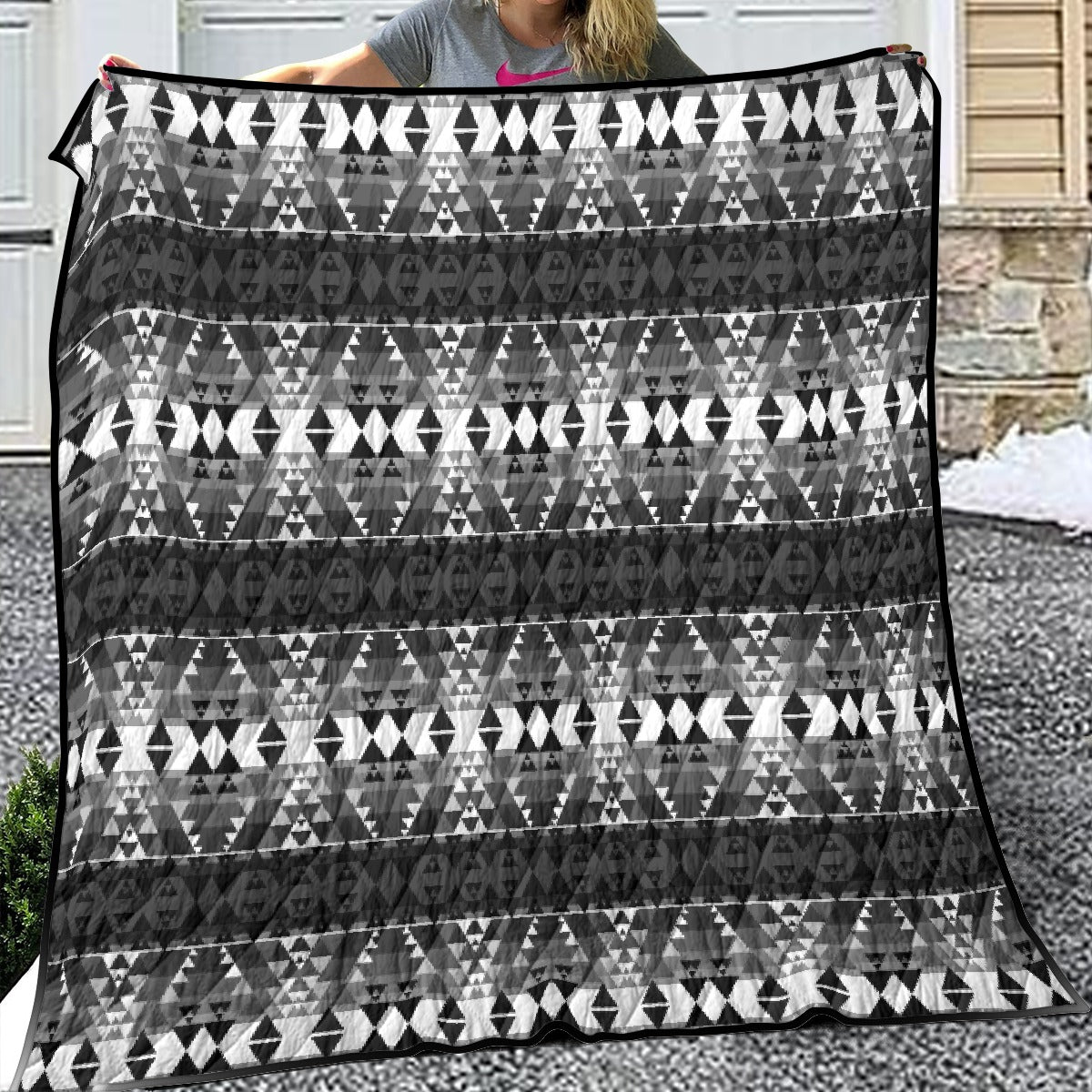 Writing on Stone Black and White Lightweight Quilt by 49 Dzine