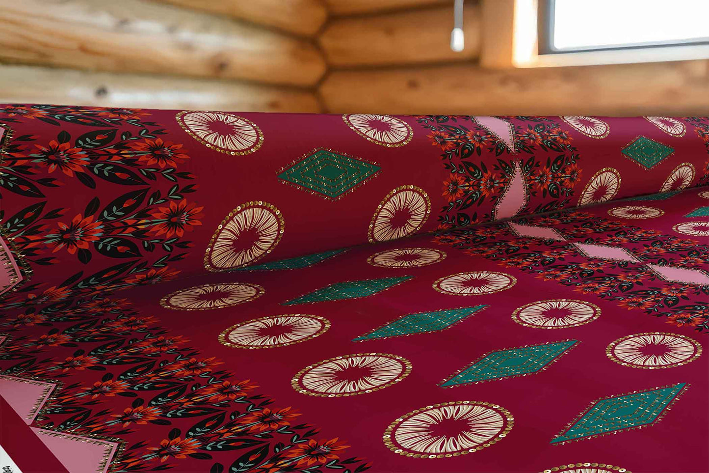 Spring Deco Maroon Fabric