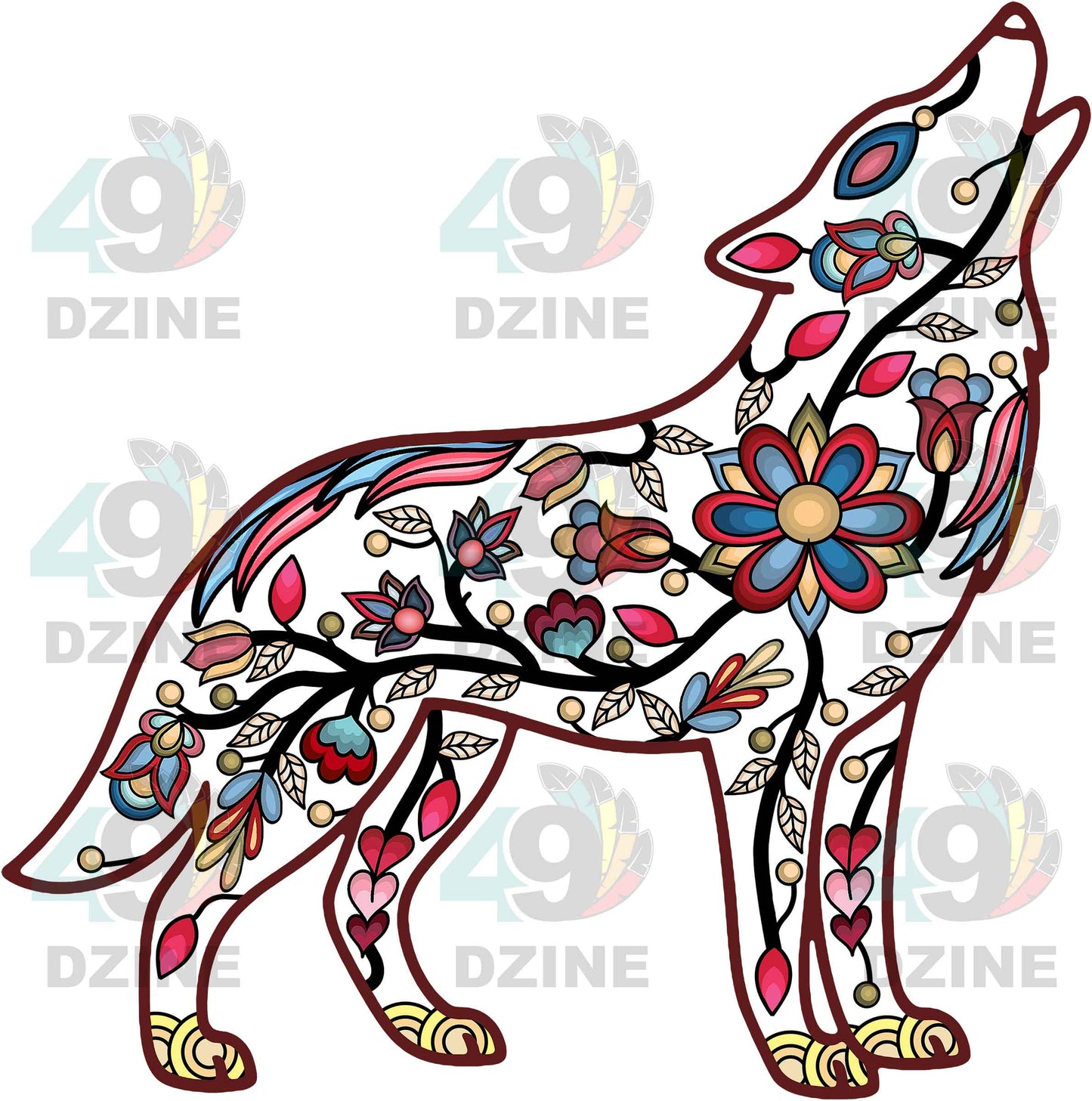 Floral Wolf Motif