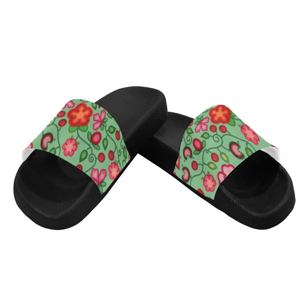 Rose Reverie Green Slide Sandals
