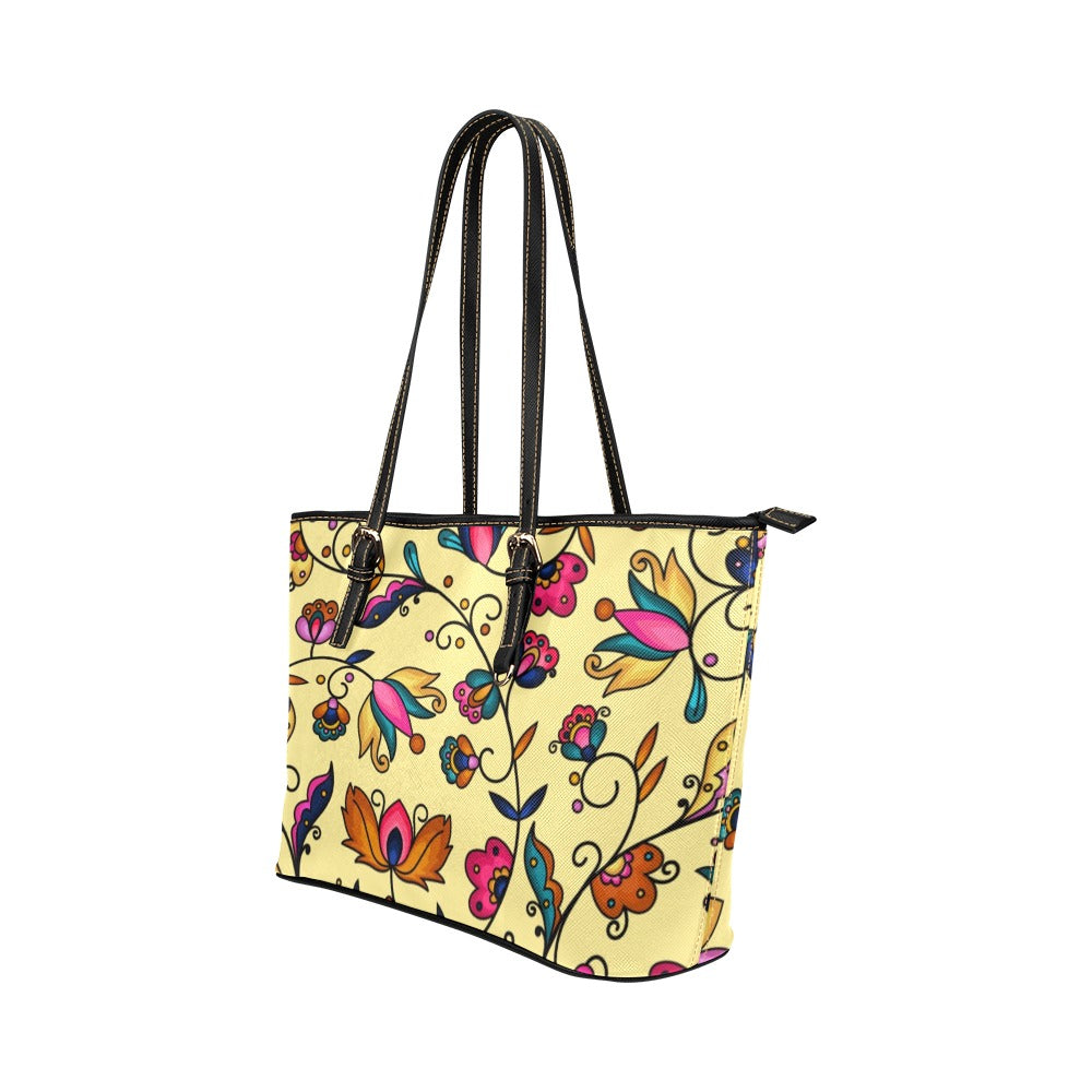 Copper Prairie Petals Yellow Leather Tote