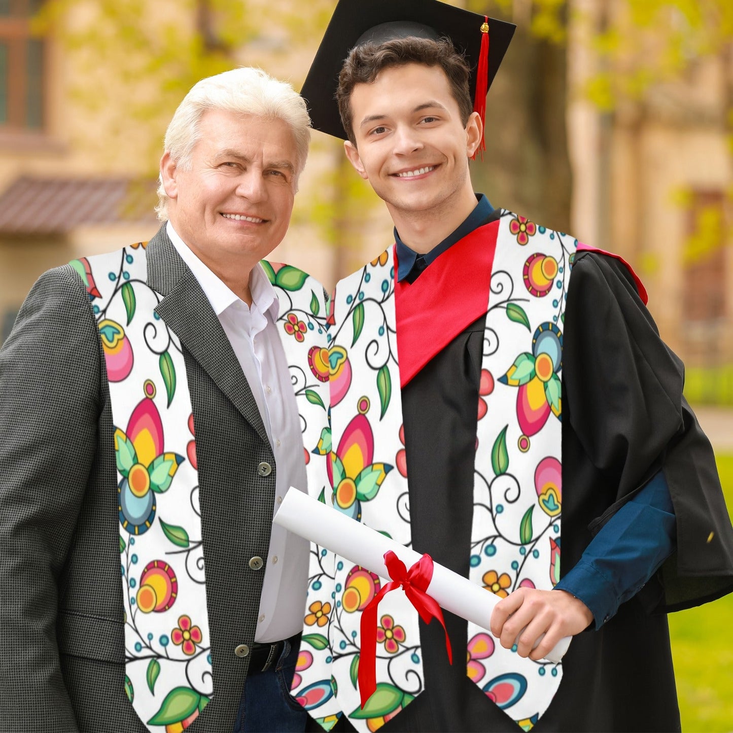 Floral Bounty White Graduation Stole