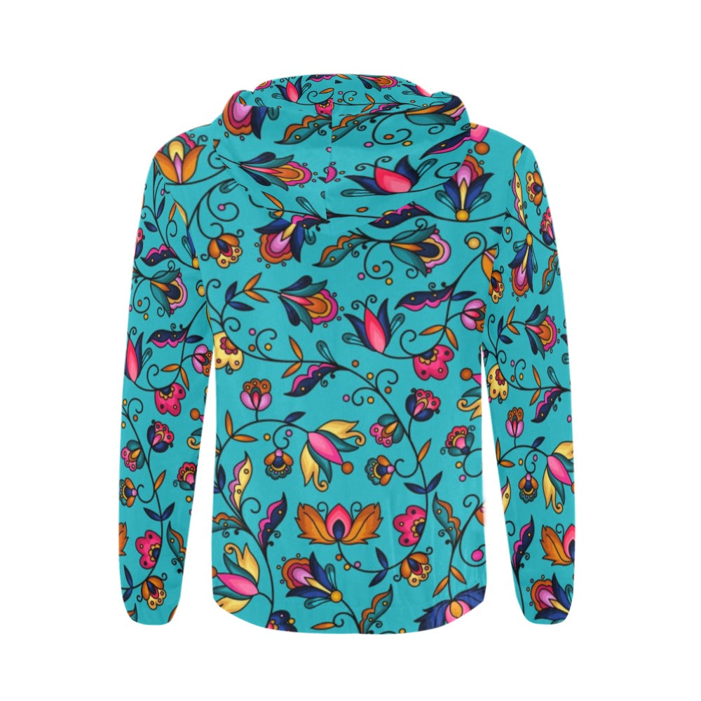 Copper Prairie Petals Turquoise Zip Hoodie