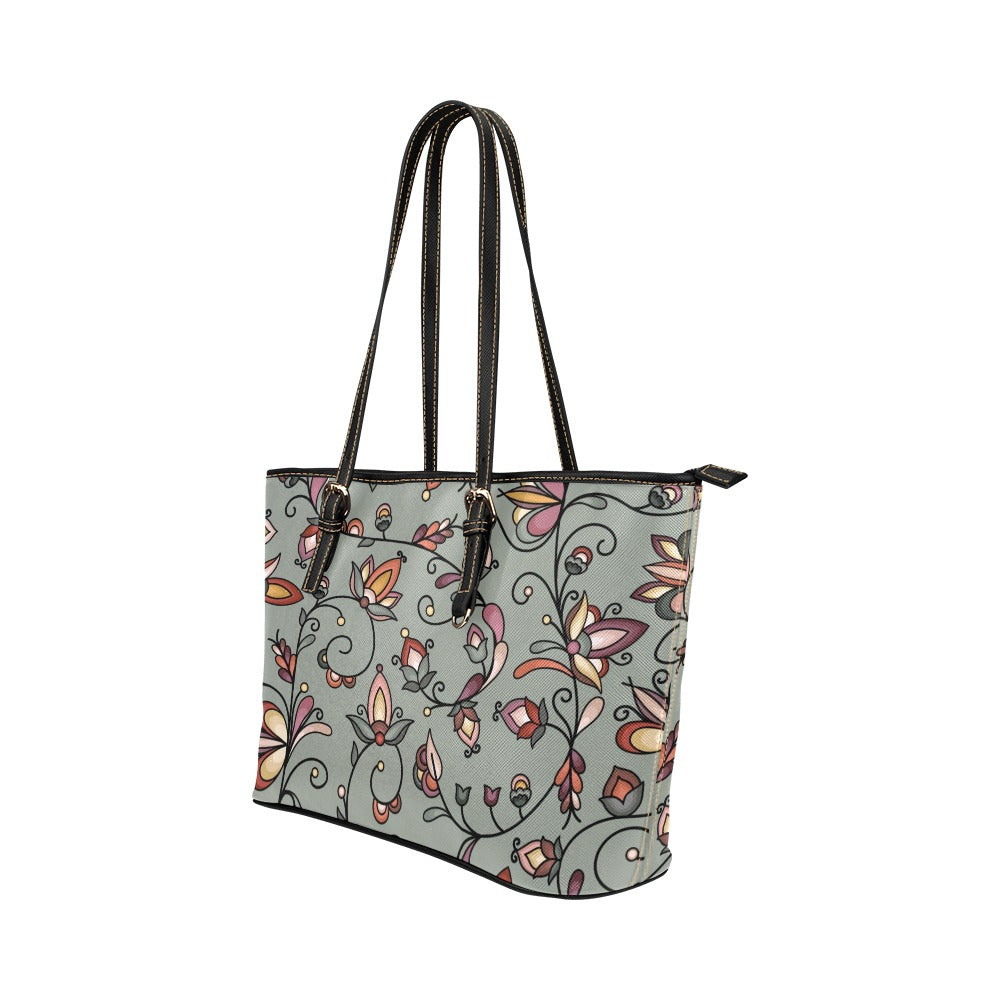 Burnt Sky Petals Green Leather Tote