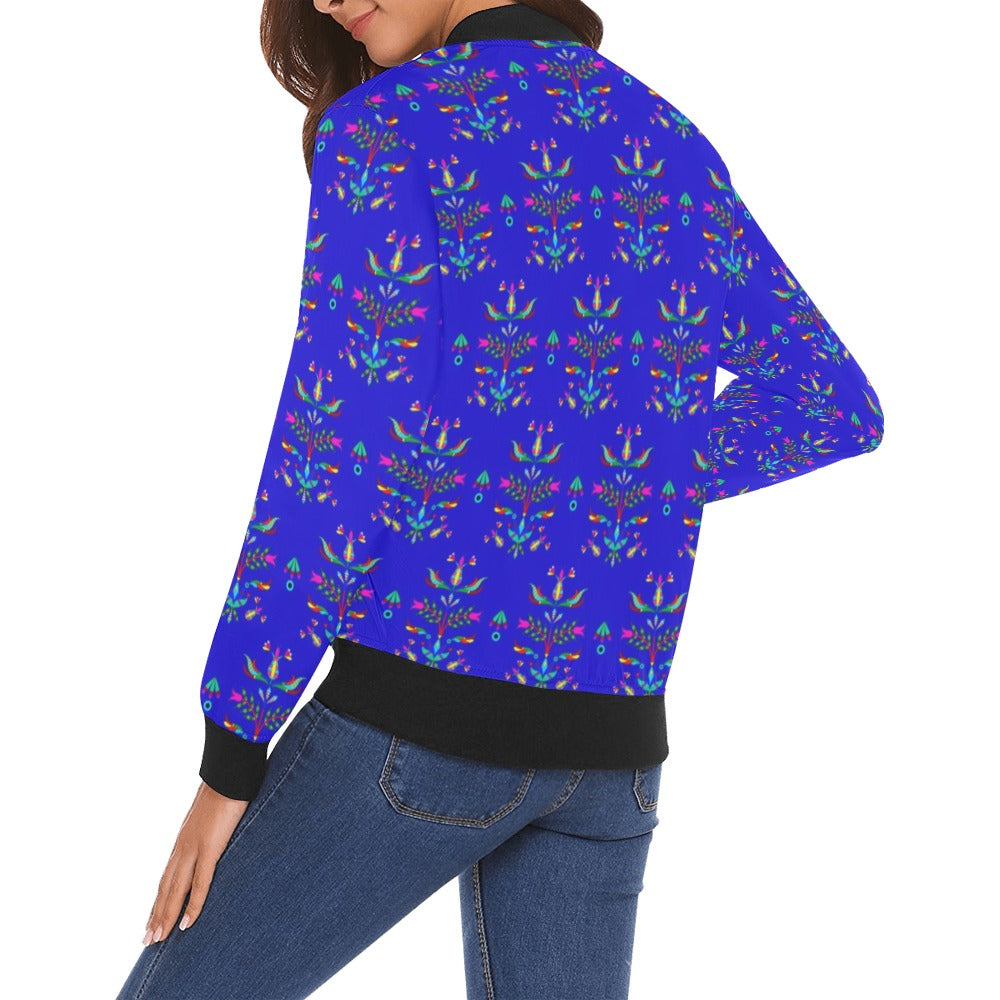 Dakota Damask Blue Bomber Jacket for Women