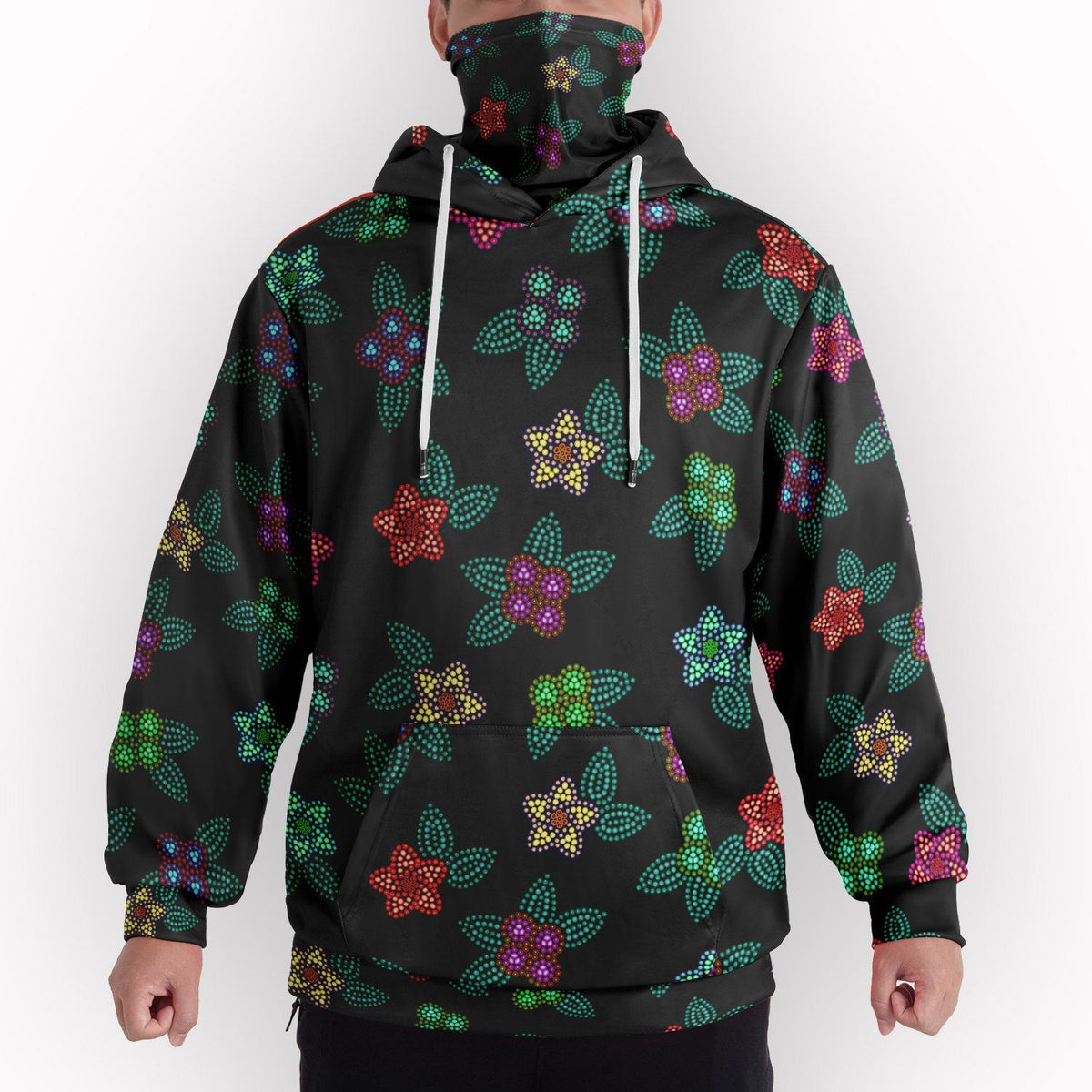 Berry Flowers Hoodie With Half Balaclava