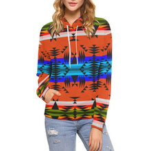 Load image into Gallery viewer, Between the Mountains Orange All Over Print Hoodie for Women (USA Size) (Model H13) All Over Print Hoodie for Women (H13) e-joyer 
