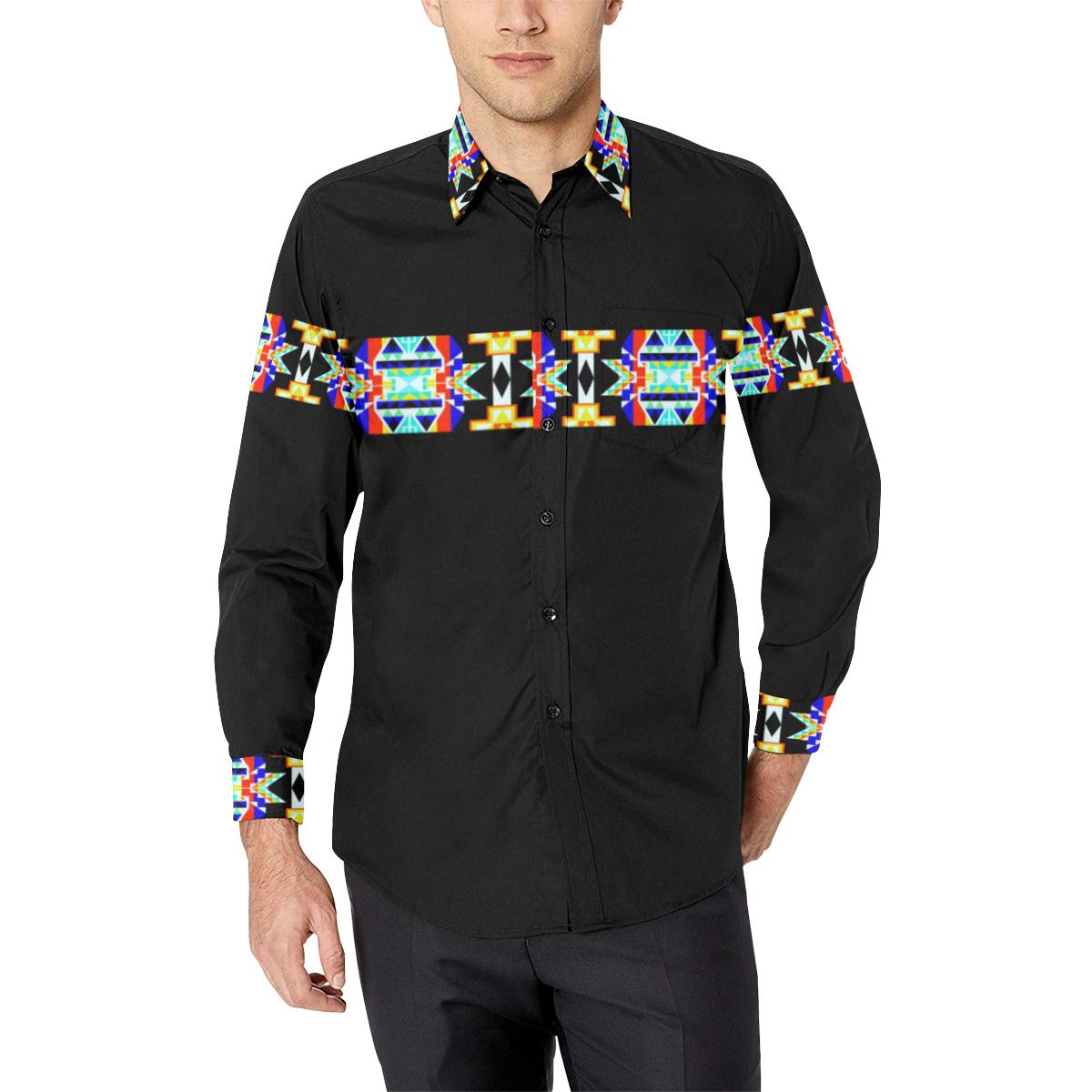 Black Blanket Strip Casual Dress Shirt