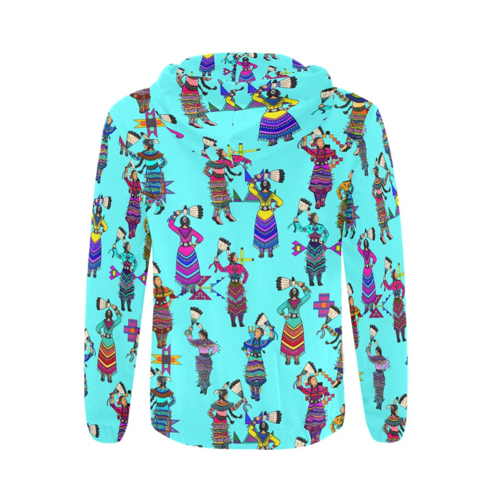 Women's Jingle Dancers Turquoise Men's Zipper Hoodie