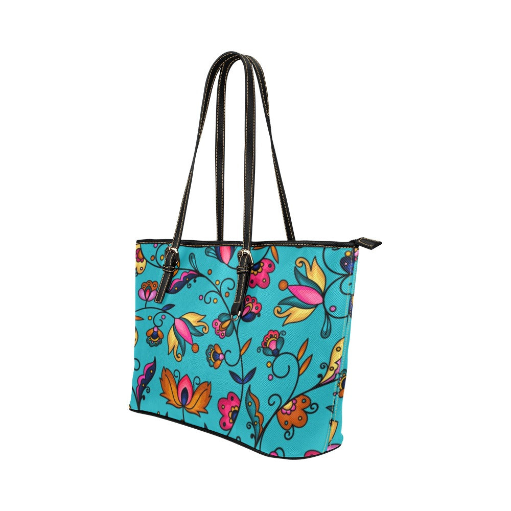 Copper Prairie Petals Turquoise Leather Tote