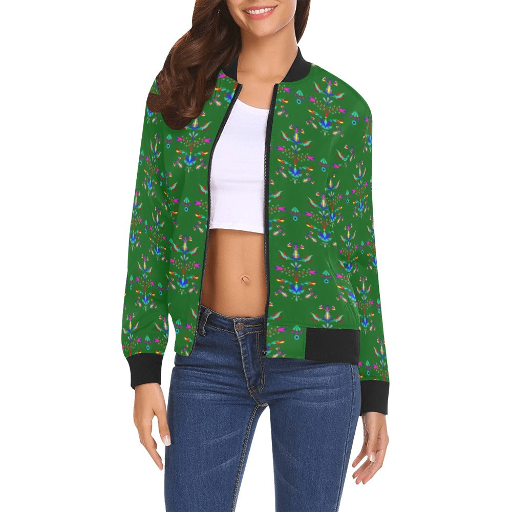 Dakota Damask Green Bomber Jacket for Women