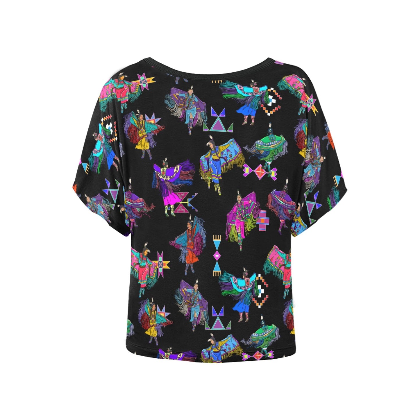 Women's Fancy Dancers Black Women's Batwing-Sleeved Blouse T shirt