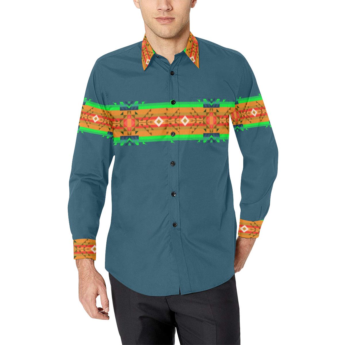 Denim Blanket Strip Casual Dress Shirt