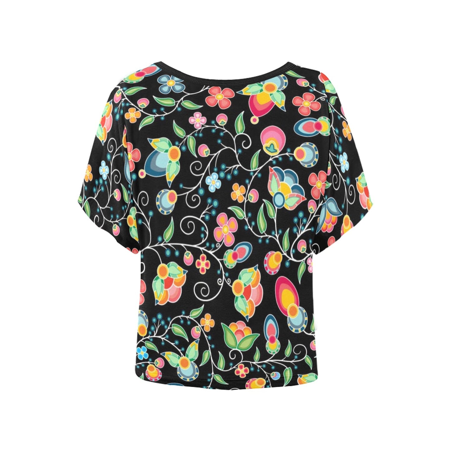 Floral Bounty Black Women's Batwing-Sleeved Blouse T shirt