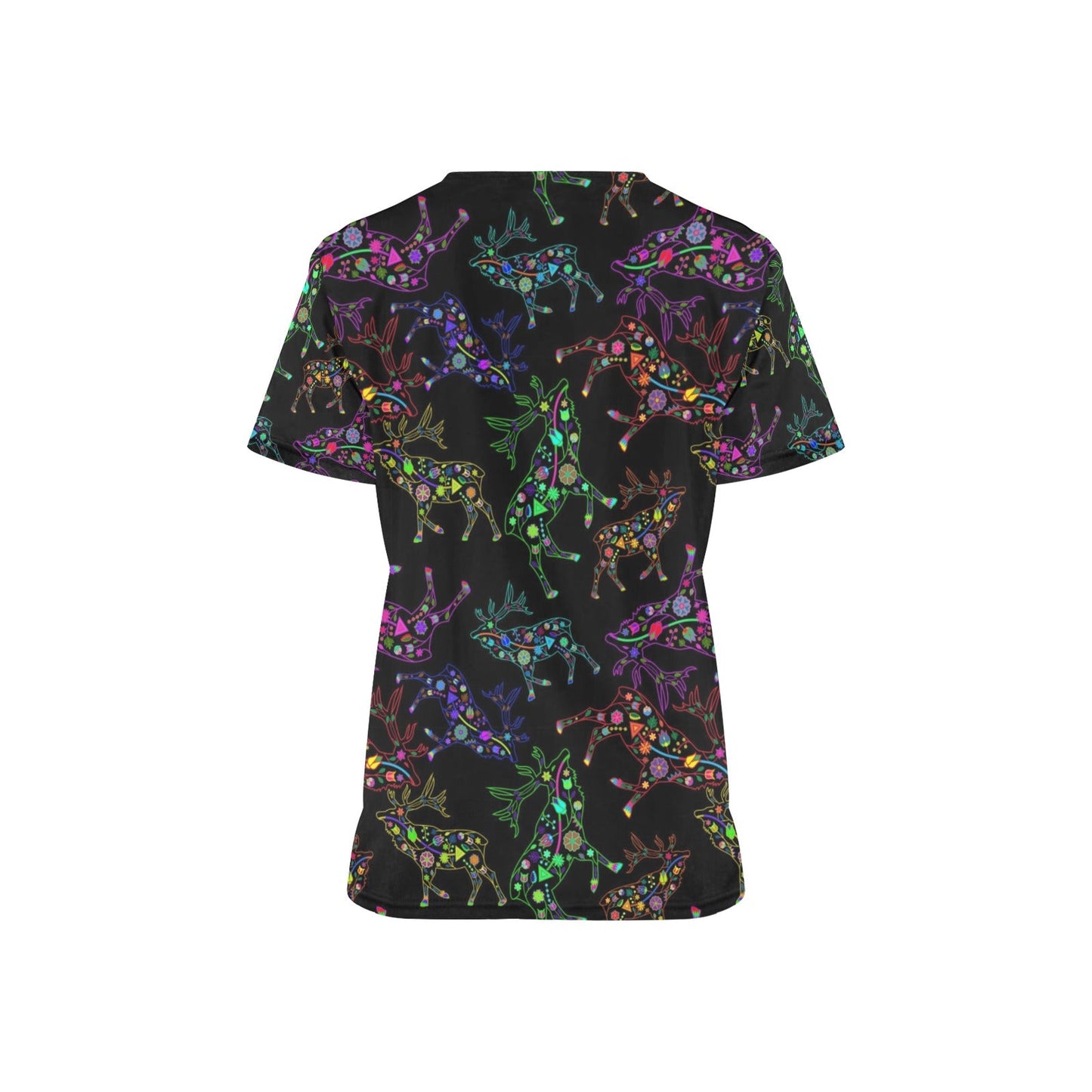 Neon Floral Elks Scrub Top
