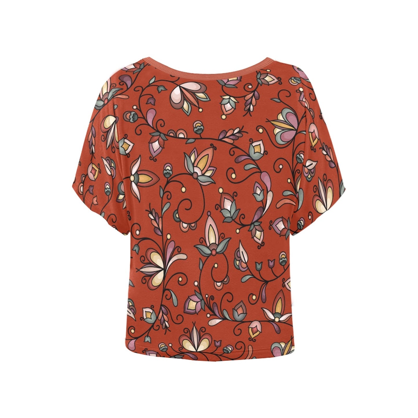 Burnt Sky Petals Red Women's Batwing-Sleeved Blouse T shirt