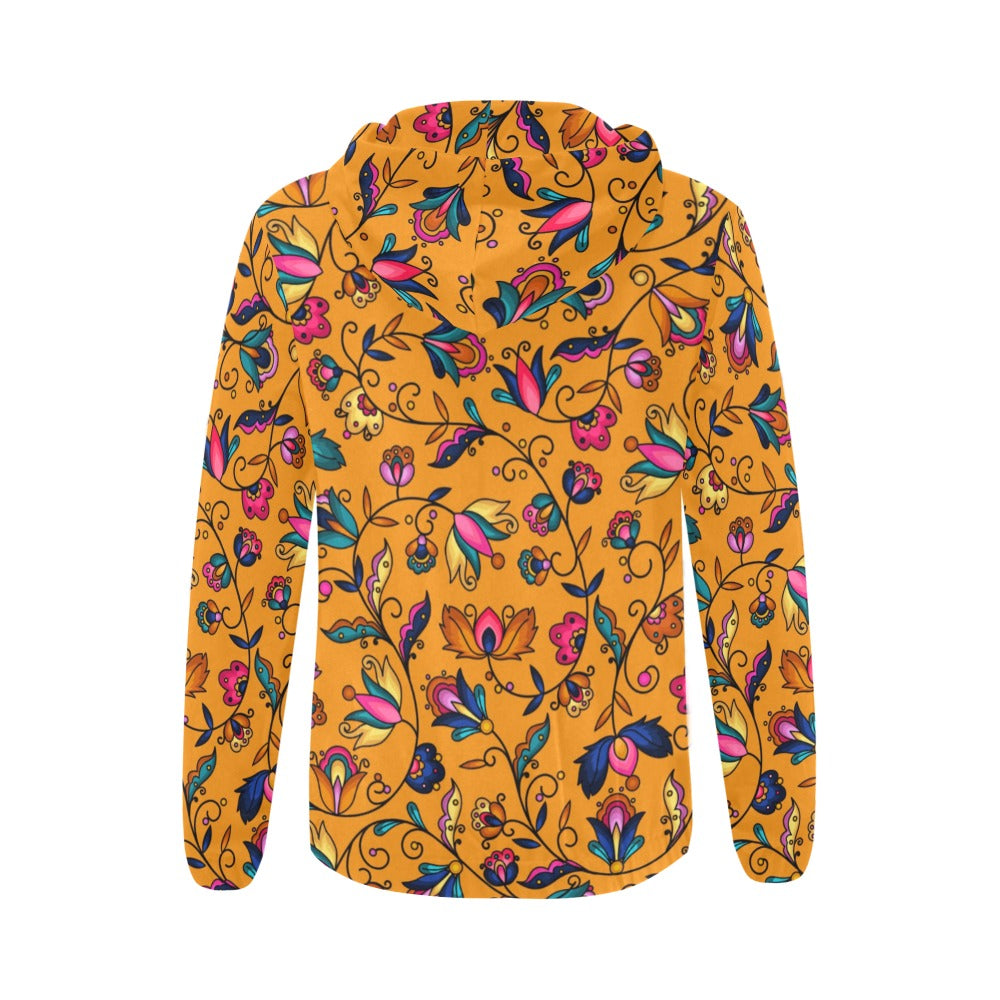 Copper Prairie Petals Orange Full Zip Hoodie for Women