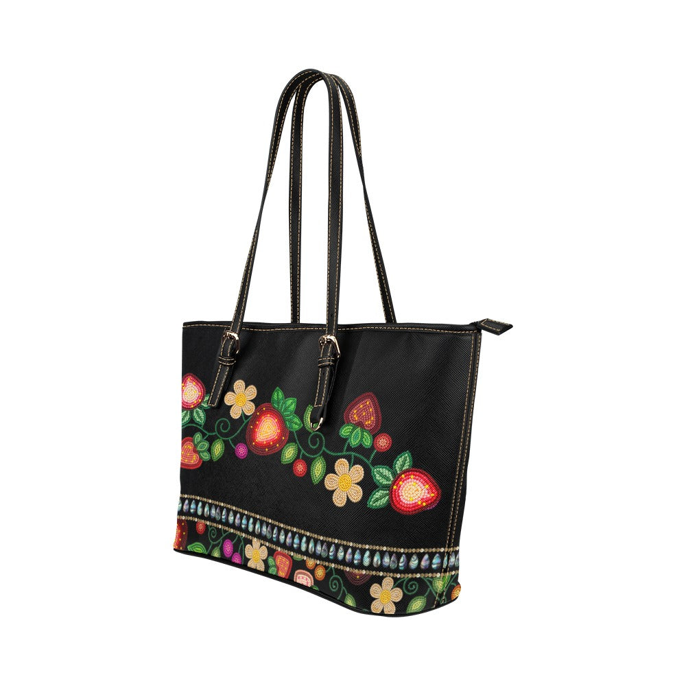 Berry Garden Black Leather Tote