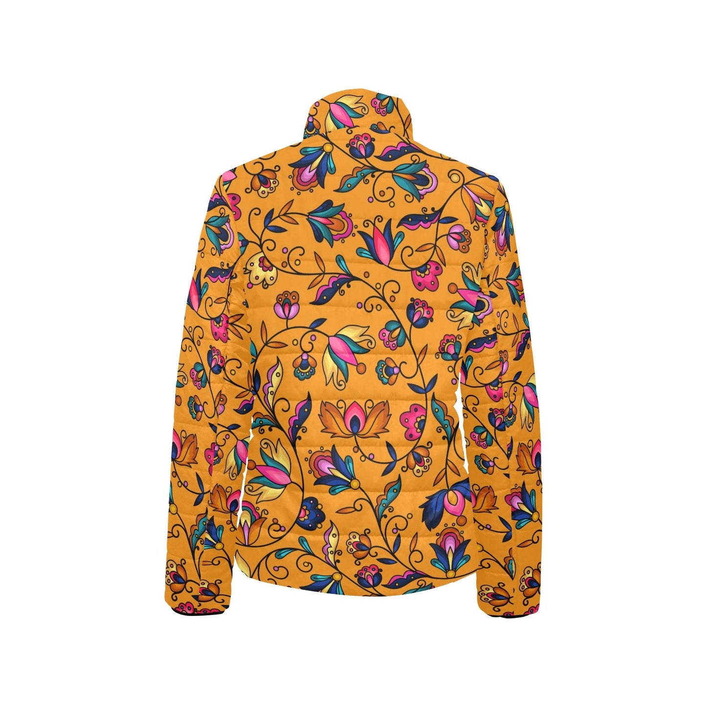 Copper Prairie Petals Orange Women's Stand Collar Padded Jacket