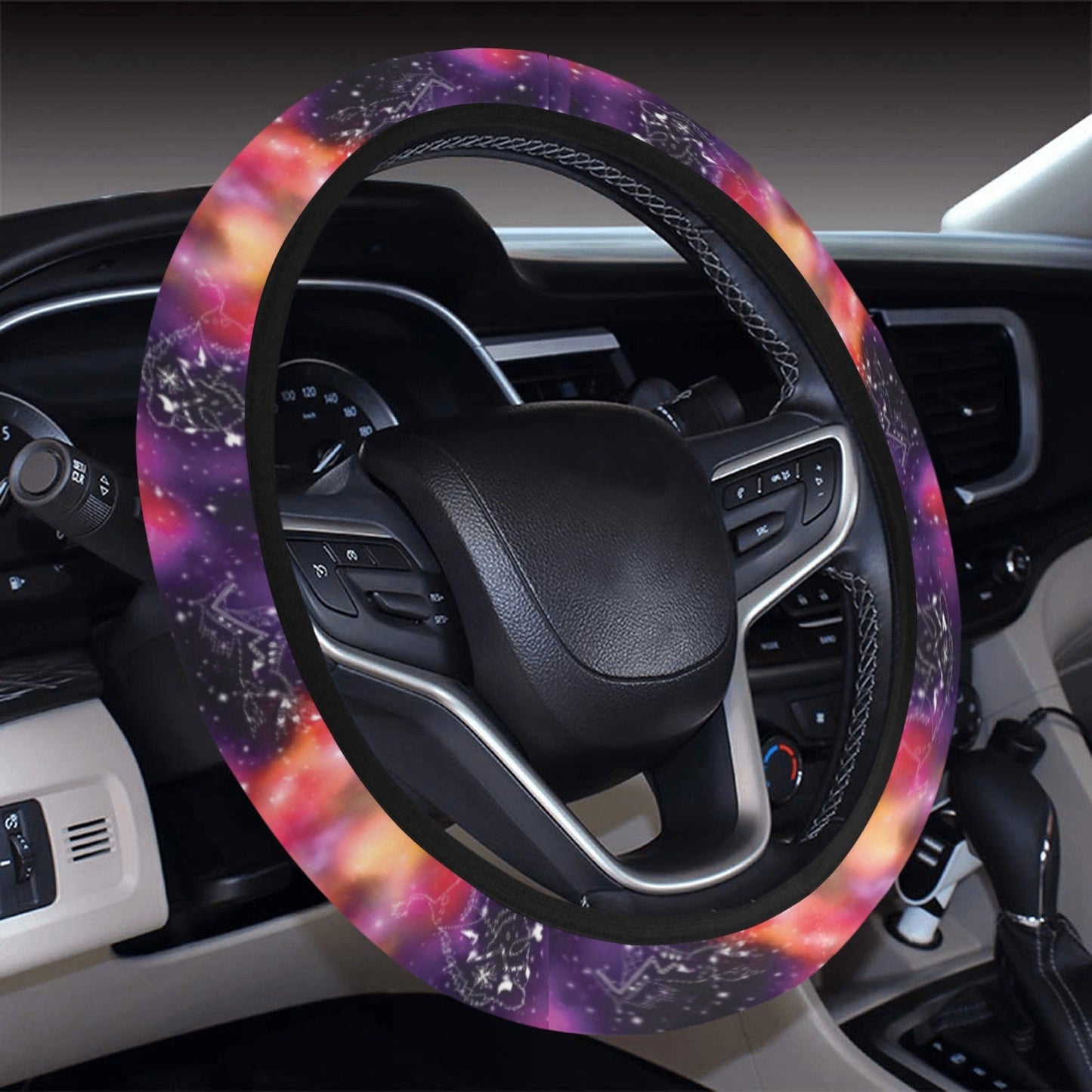 Animal Ancestors 9 Cosmic Swirl Purple and Red Steering Wheel Cover with Elastic Edge