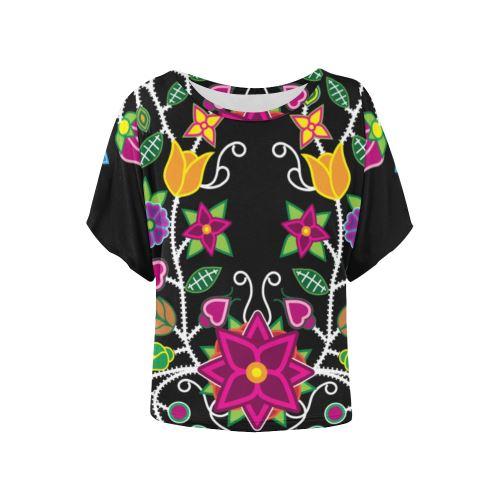Floral Beadwork Batwing Blouse