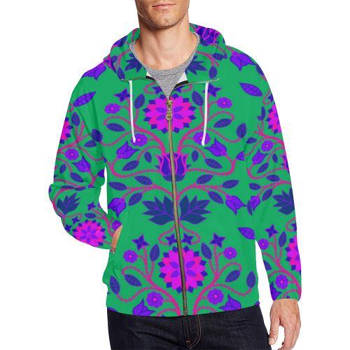 Floral Beadwork Full Zip Hoodie for Men