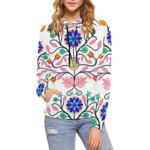 Floral Beadwork Four Clans White All Over Print Hoodie for Women (USA Size) (Model H13) All Over Print Hoodie for Women (H13) e-joyer 