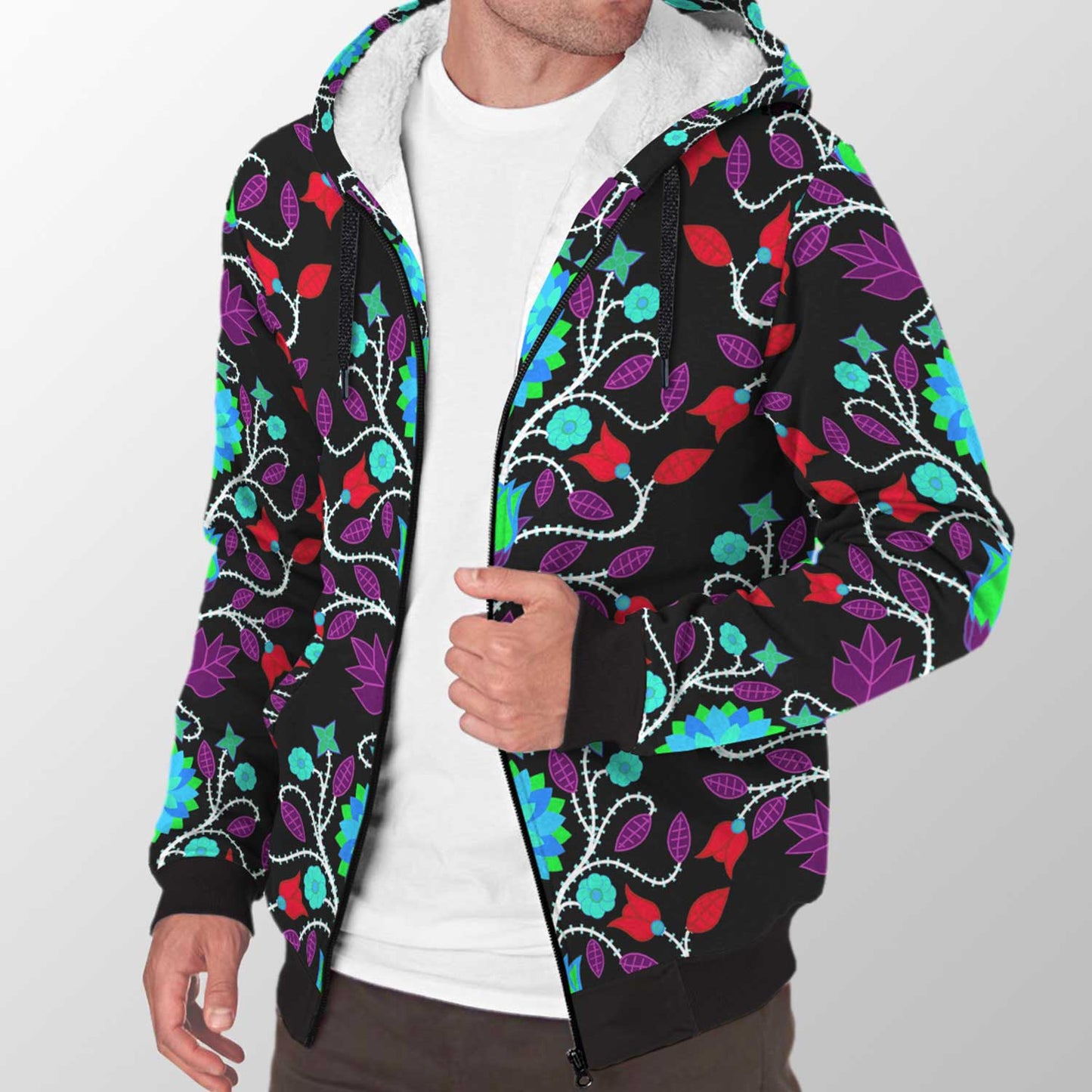 Floral Beadwork Sherpa Hoodie