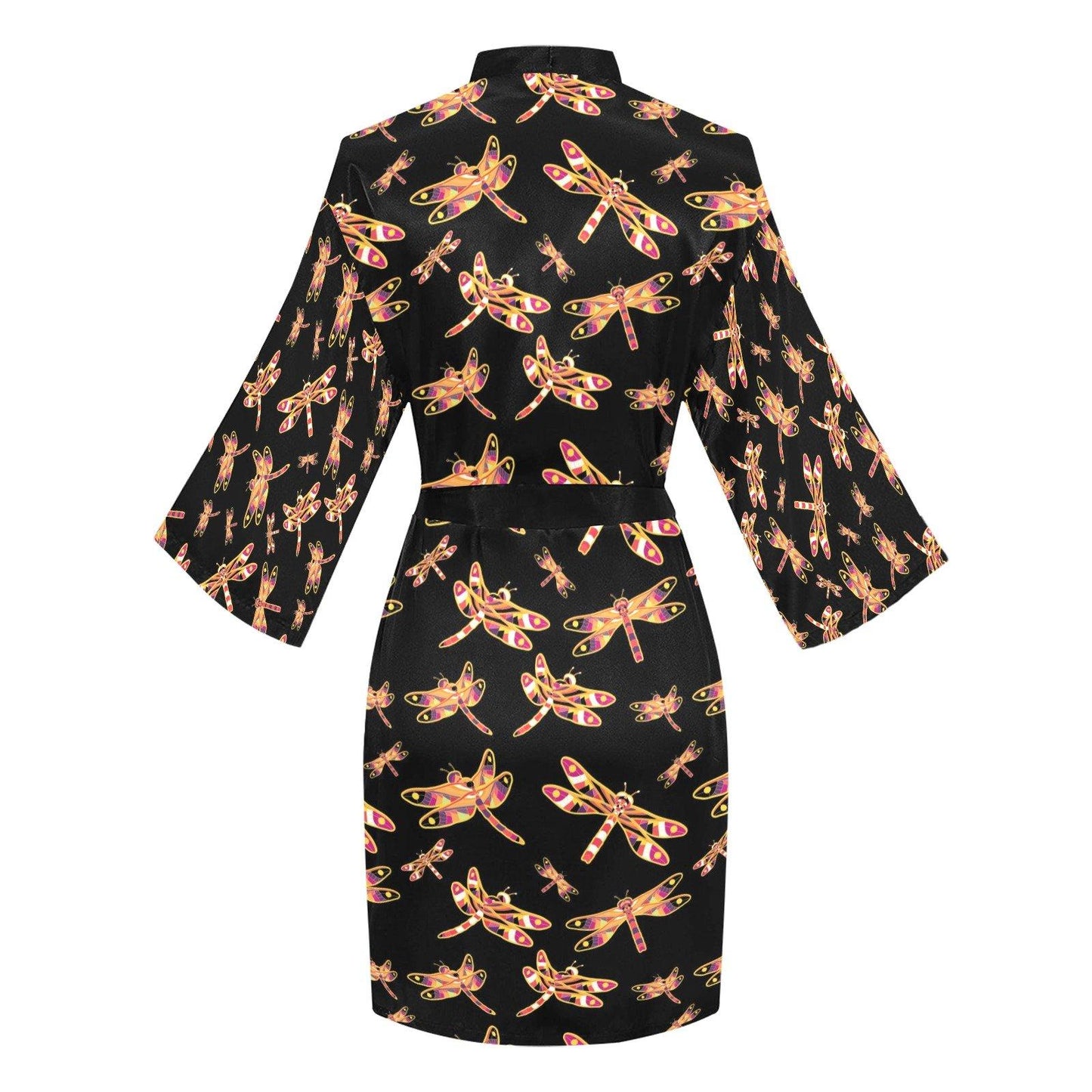 Gathering Yellow Black Long Sleeve Kimono Robe Long Sleeve Kimono Robe e-joyer