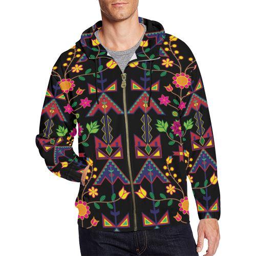 Geometric Floral Full Zip Hoodie for Men