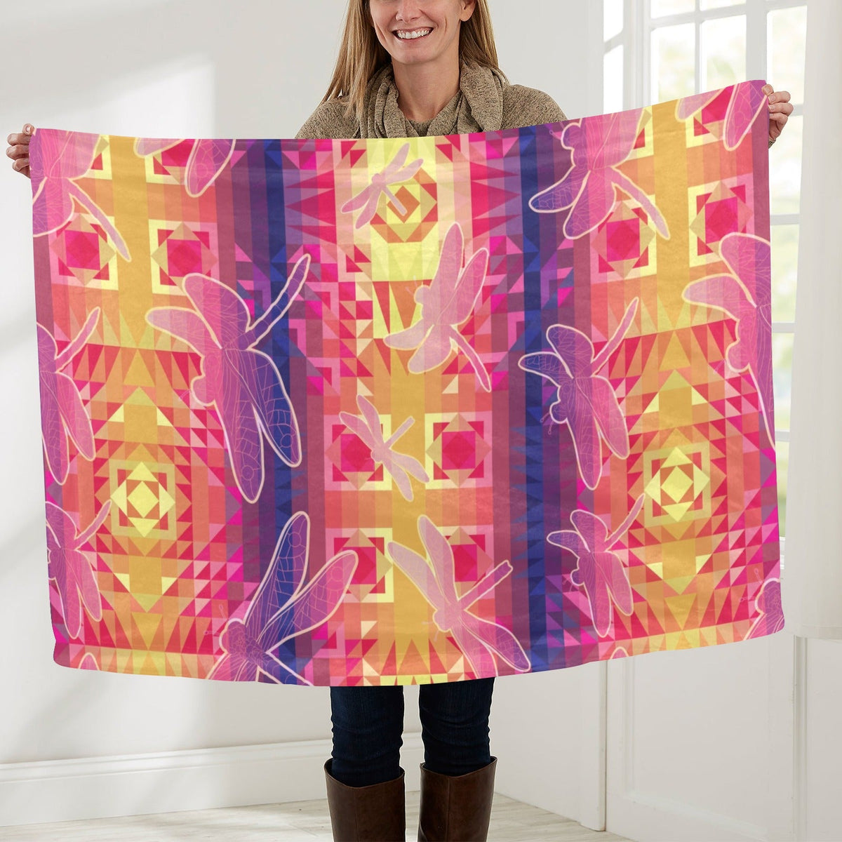 Kaleidoscope Dragonfly Large Baby Blanket by 49 Dzine