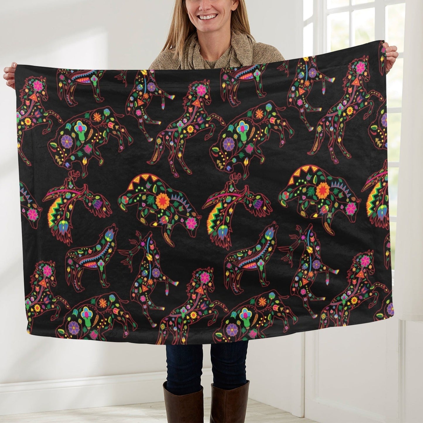 Neon Floral Animals Large Baby Blanket