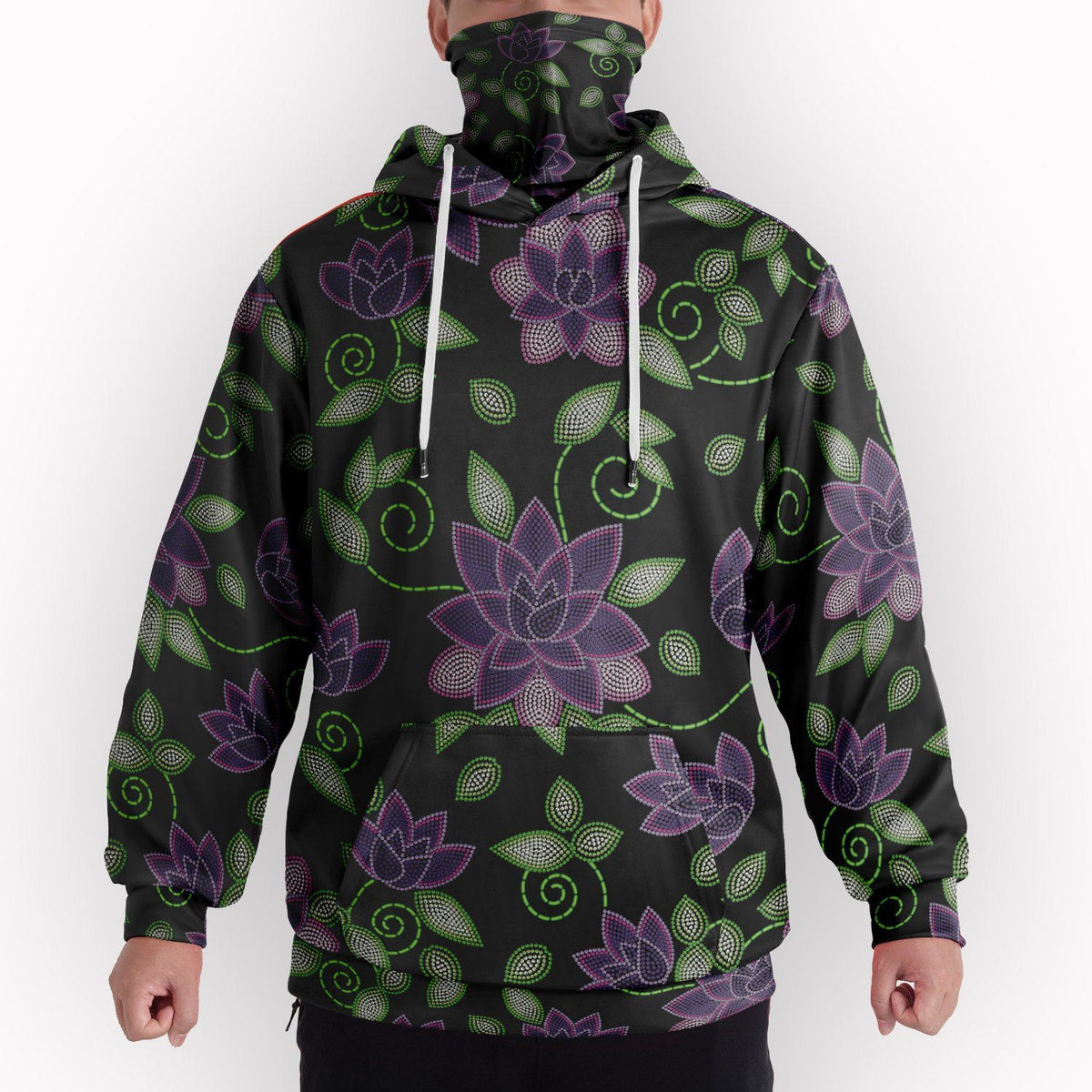 Beaded Rose Hoodie With Half Balaclava