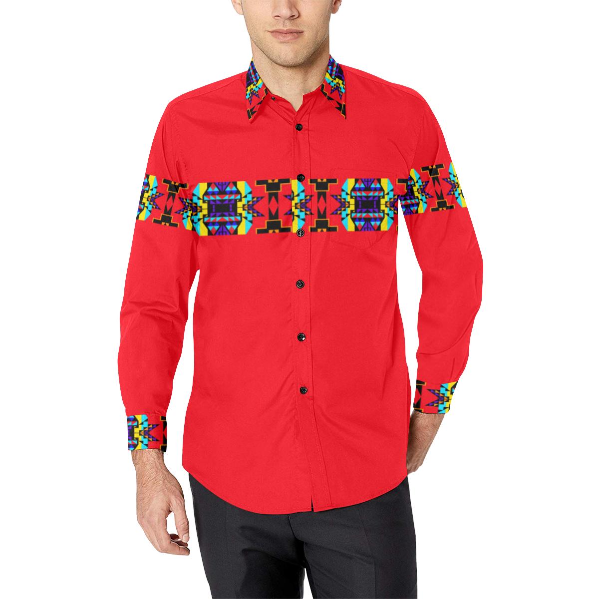 Red Blanket Strip Casual Dress Shirt